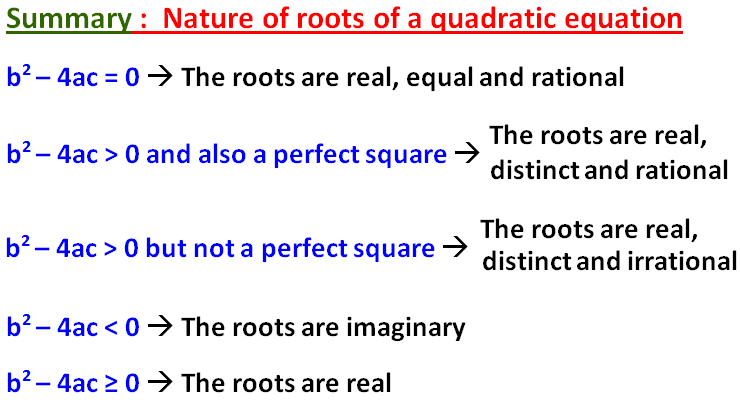 Nature of the roots of quadratic equations worksheet pdf