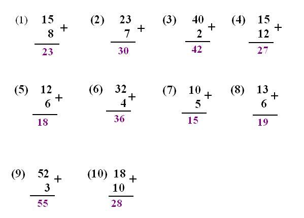 Answers for addition worksheets